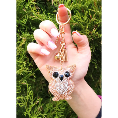 Owl Crystal Keychain – Velvet Sparkle Tassel Charm – Clip Bag Keyring Gift for Girls-AuPra