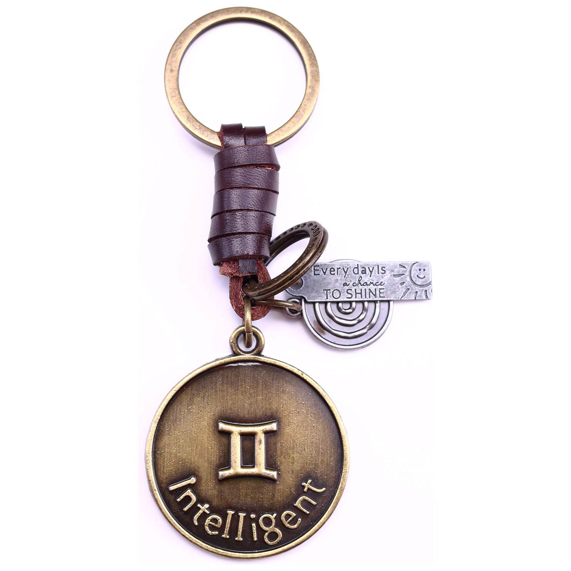 Star Sign Keychain Charm – Handmade Vintage Leather – Zodiac Sign Gift Keyring-AuPra