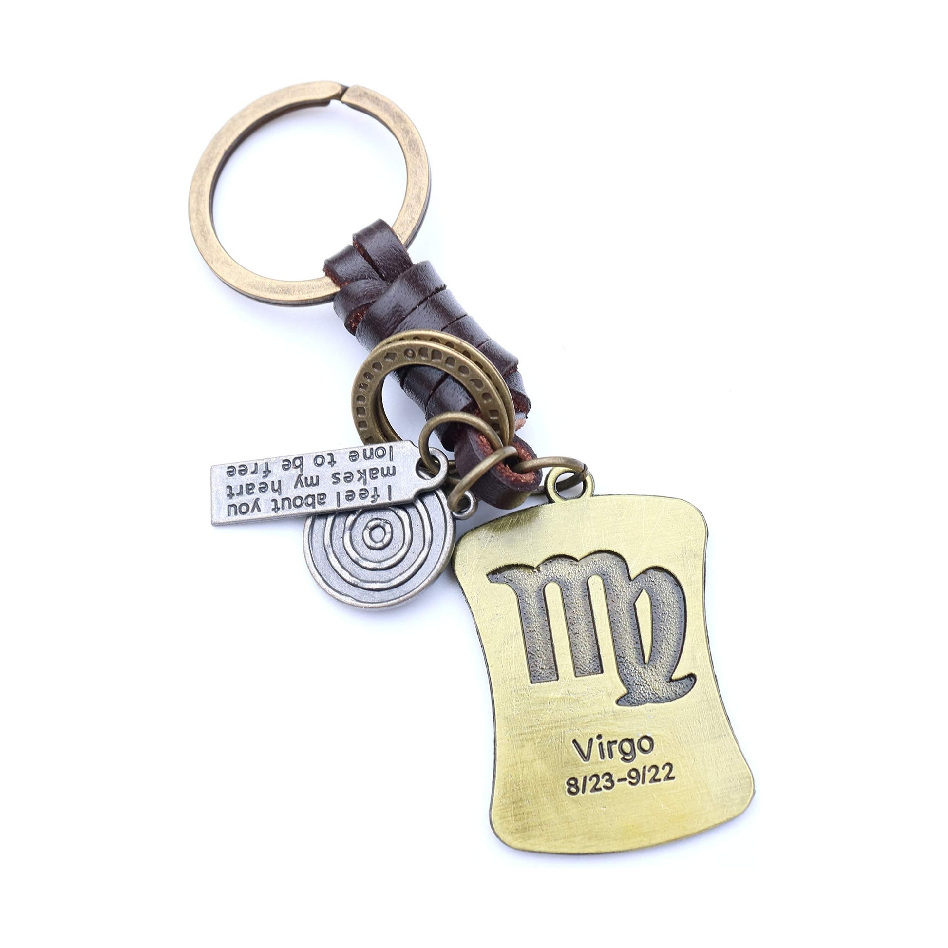 Star Sign Keychain Charm – Handmade Vintage Leather – Zodiac Sign Gift Keyring-AuPra