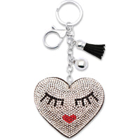 Eyelashes Heart Crystal Keychain – Velvet Sparkle Tassel Charm – Clip Bag Keyring Gift for Girls-AuPra