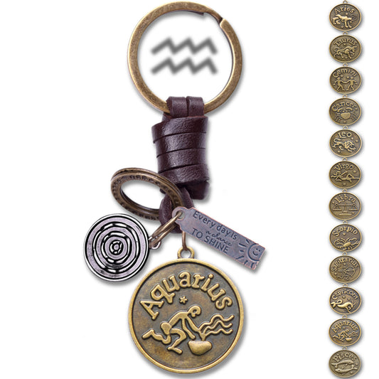 AuPra Aquarius Keyring – Amber Star Sign - Zodiac Keychain Gift