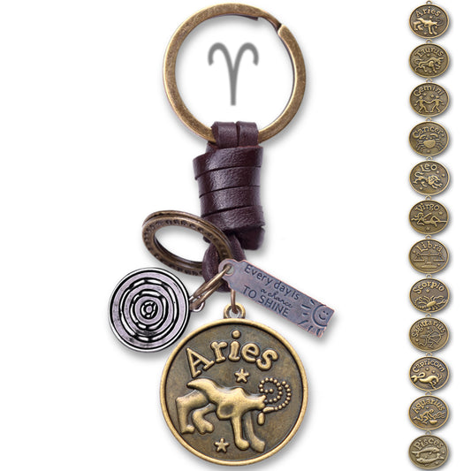 AuPra Aries Keyring – Amber Star Sign - Zodiac Keychain Gift