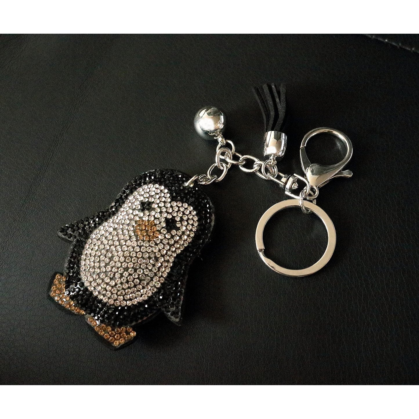 Penguin Crystal Keychain – Velvet Sparkle Tassel Charm – Clip Bag Keyring Gift for Girls-AuPra