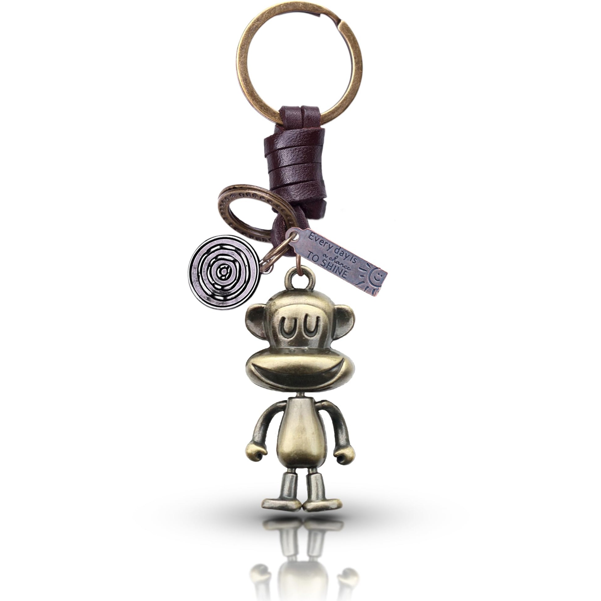 3D Monkey Keychain Gift – Handmade Vintage Leather – Funny Keyring Charm-AuPra