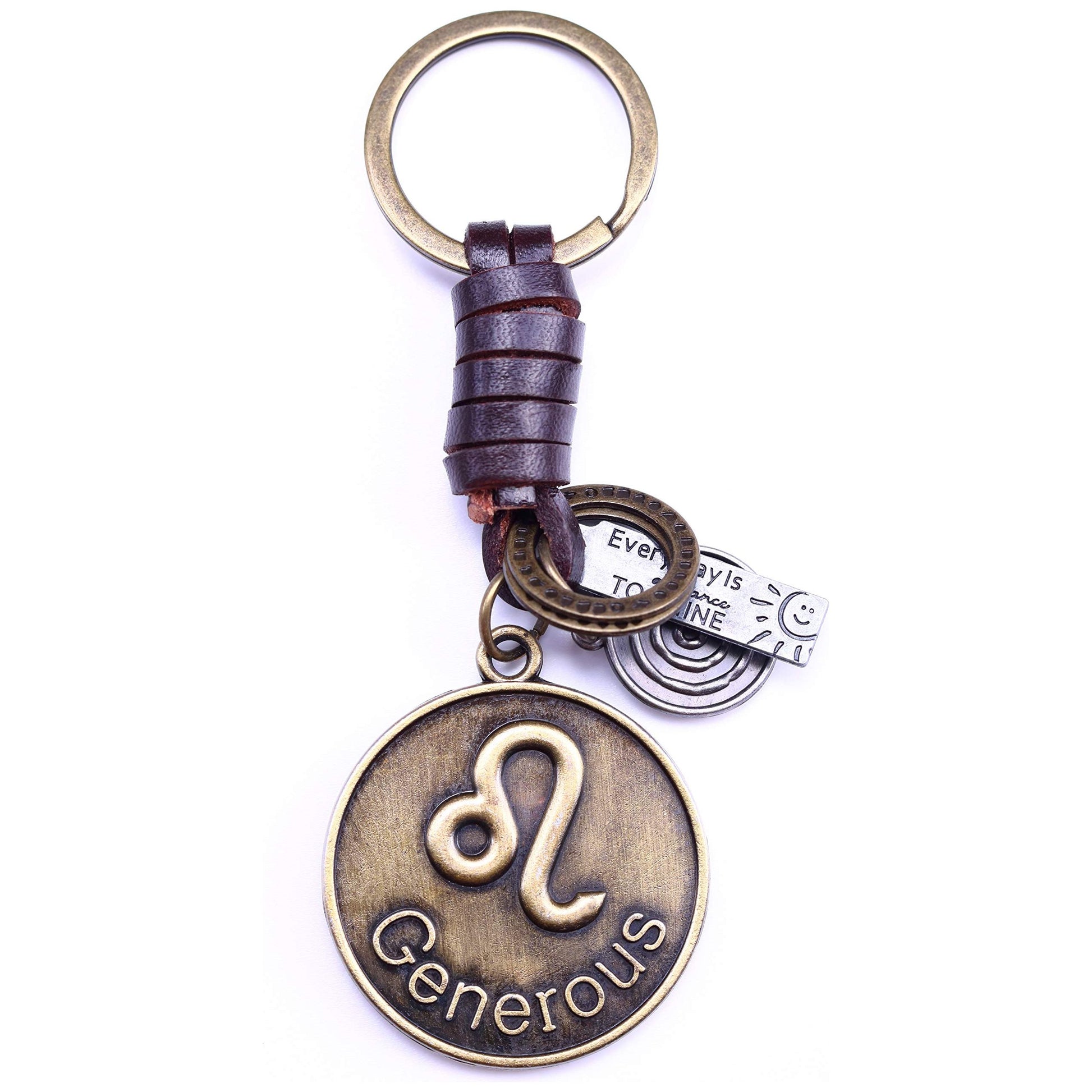 Star Sign Keychain Charm – Handmade Vintage Leather – Zodiac Sign Gift Keyring-AuPra