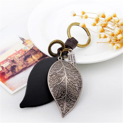 Leaf Keychain Charm – Handmade Vintage Leather – Botanical Gift Keyring-AuPra