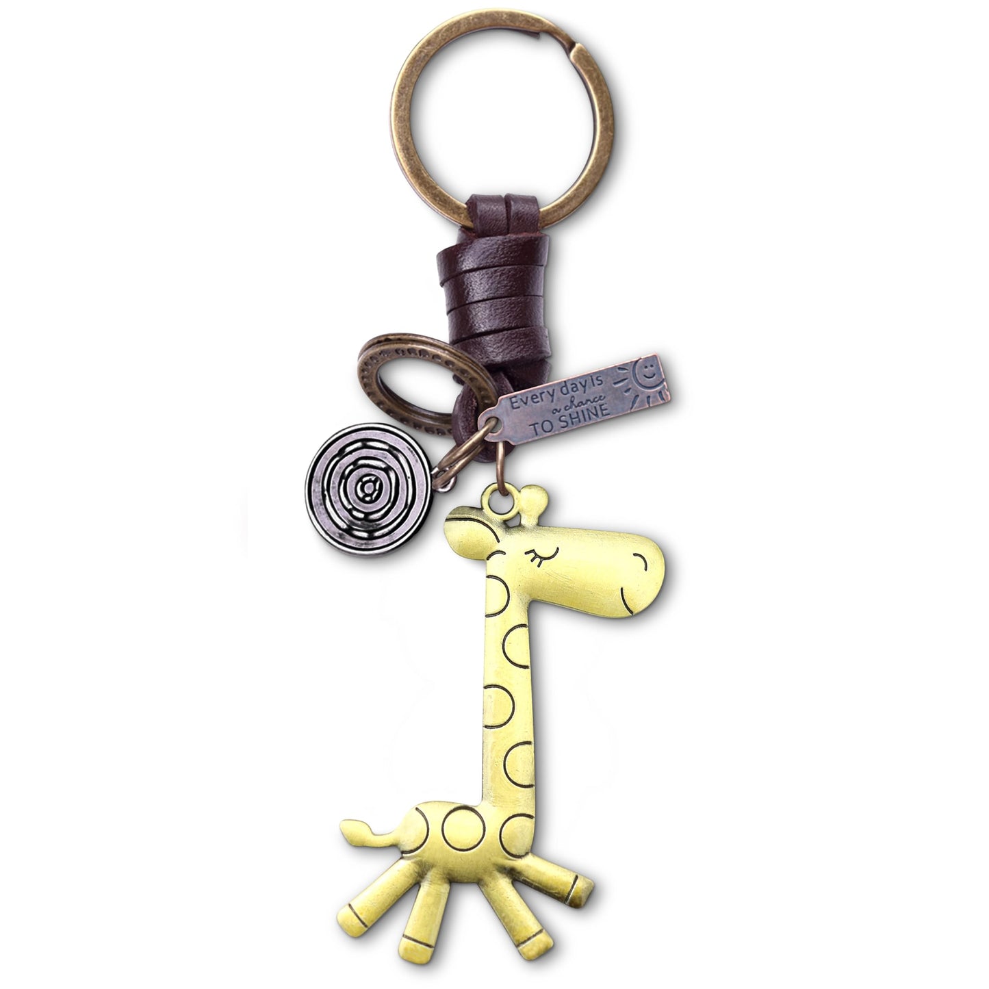 Giraffe Keychain Charm – Handmade Vintage Leather – Animal Lover Gift Keyring-AuPra
