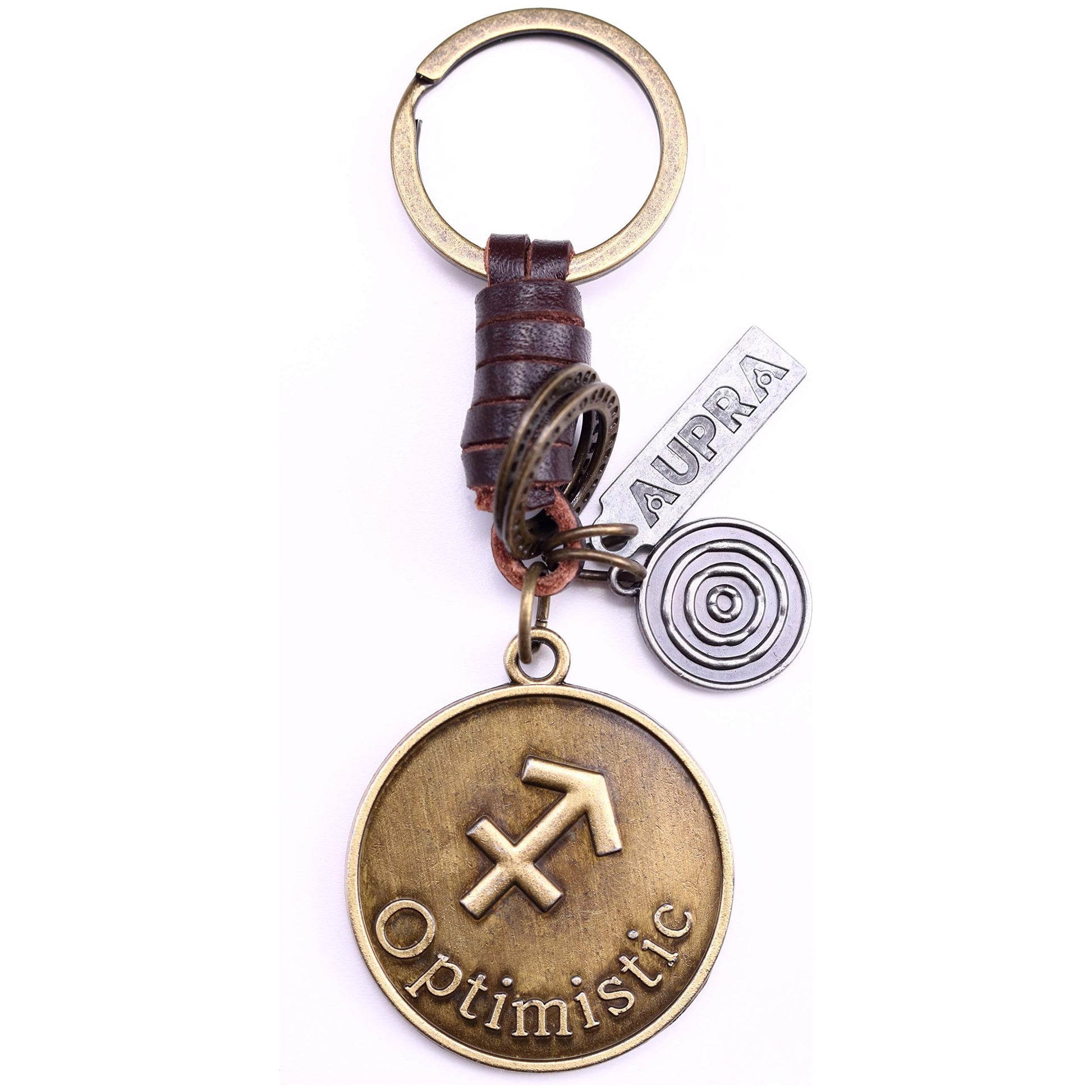 Star Sign Keychain Charm – Handmade Vintage Leather – Zodiac Sign Gift Keyring-AuPra