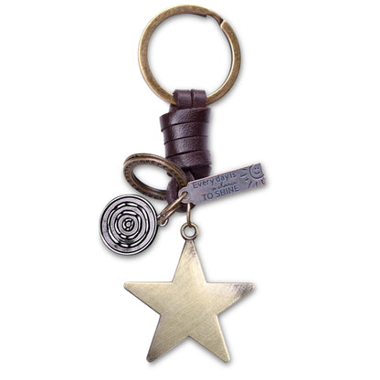 Star Keychain Charm – Handmade Vintage Leather – Wish Symbol Gift Keyring-AuPra