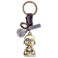 Buddha Keychain Charm – Handmade Vintage Leather – Buddhist Gift Keyring-AuPra