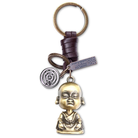 Buddha Keychain Charm – Handmade Vintage Leather – Buddhist Gift Keyring-AuPra