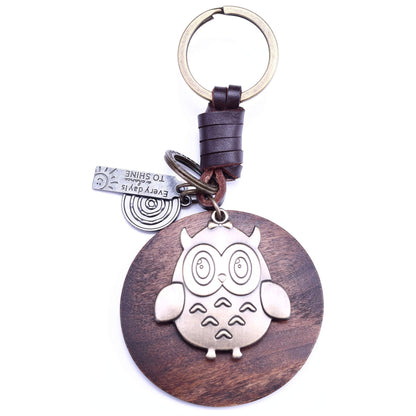 Owl Keychain Charm – Handmade Vintage Leather – Bird Lover Gift Keyring-AuPra
