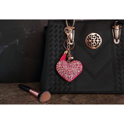 Heart Crystal Keychain – Velvet Sparkle Tassel Charm – Clip Bag Keyring Gift for Girls-AuPra