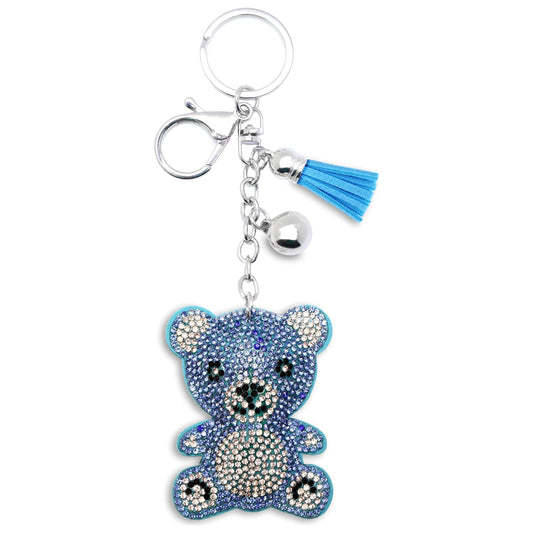 Teddy Bear Crystal Keychain – Velvet Sparkle Tassel Charm – Clip Bag Keyring Gift for Girls-AuPra