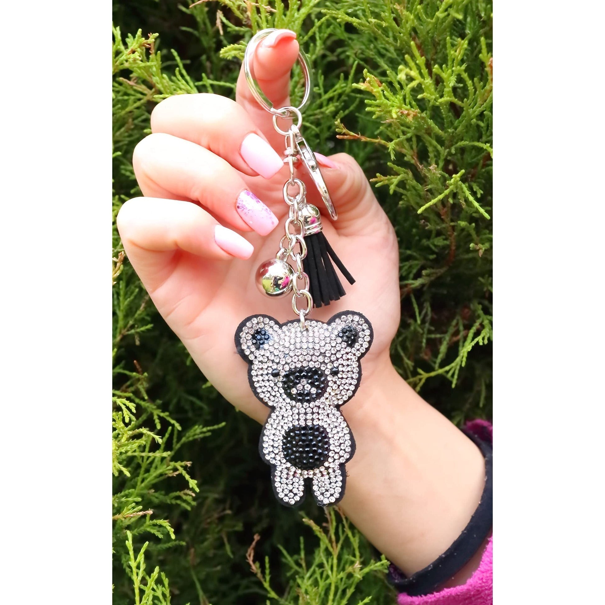 Panda Bear Crystal Keychain – Velvet Sparkle Tassel Charm – Clip Bag Keyring Gift for Girls-AuPra