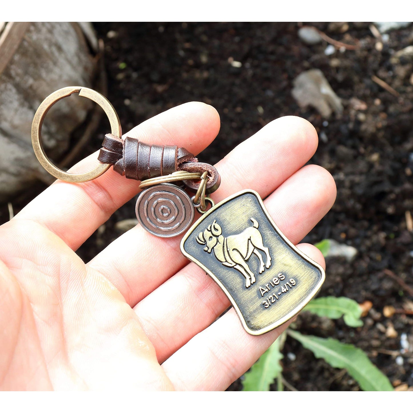 Star Sign Keychain Charm – Handmade Vintage Leather – Zodiac Sign Gift Keyring-AuPra