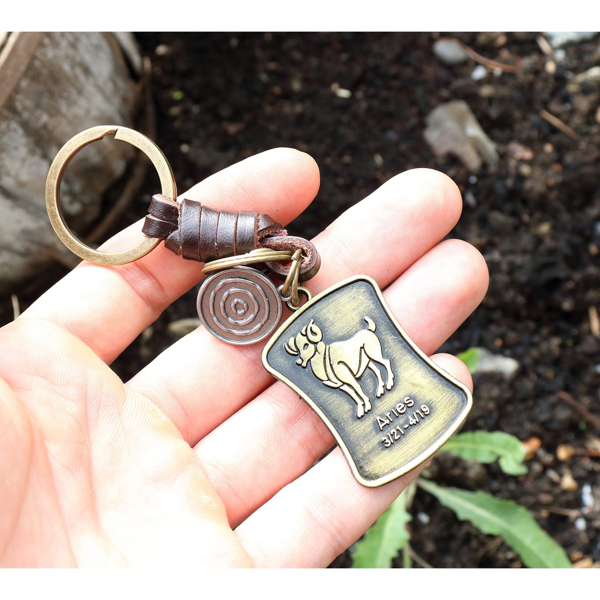 Star Sign Keychain Charm – Handmade Vintage Leather – Zodiac Sign Gift Keyring-AuPra