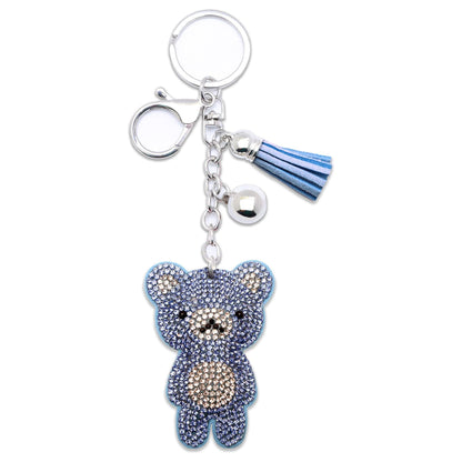 Teddy Bear Crystal Keychain – Velvet Sparkle Tassel Charm – Clip Bag Keyring Gift for Girls-AuPra