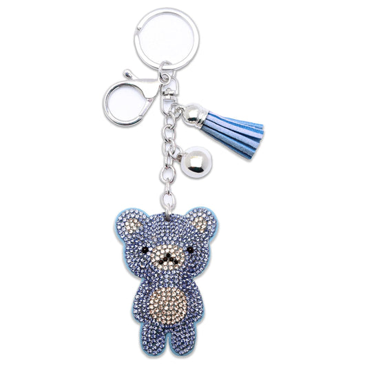 Teddy Bear Crystal Keychain – Velvet Sparkle Tassel Charm – Clip Bag Keyring Gift for Girls-AuPra