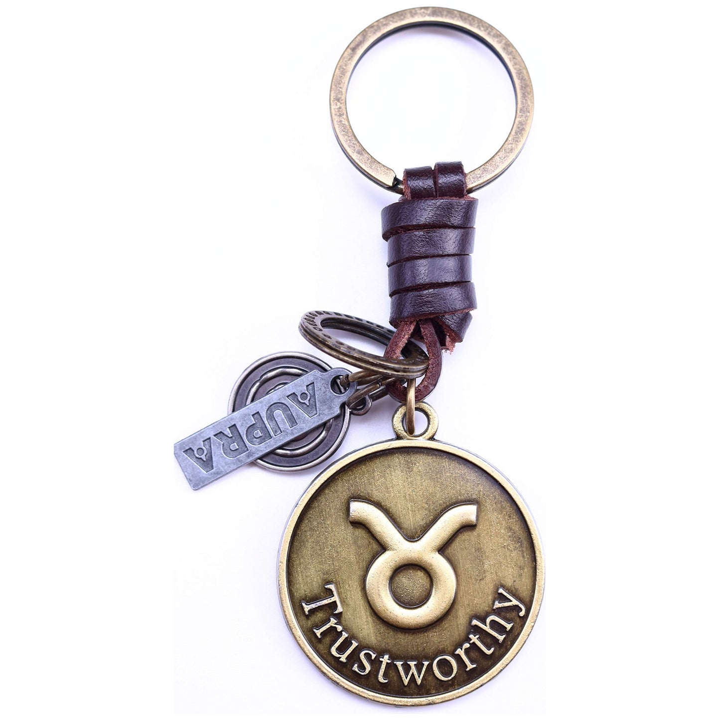 Star Sign Keychain Charm – Handmade Vintage Leather – Zodiac Sign Gift Keyring-AuPra