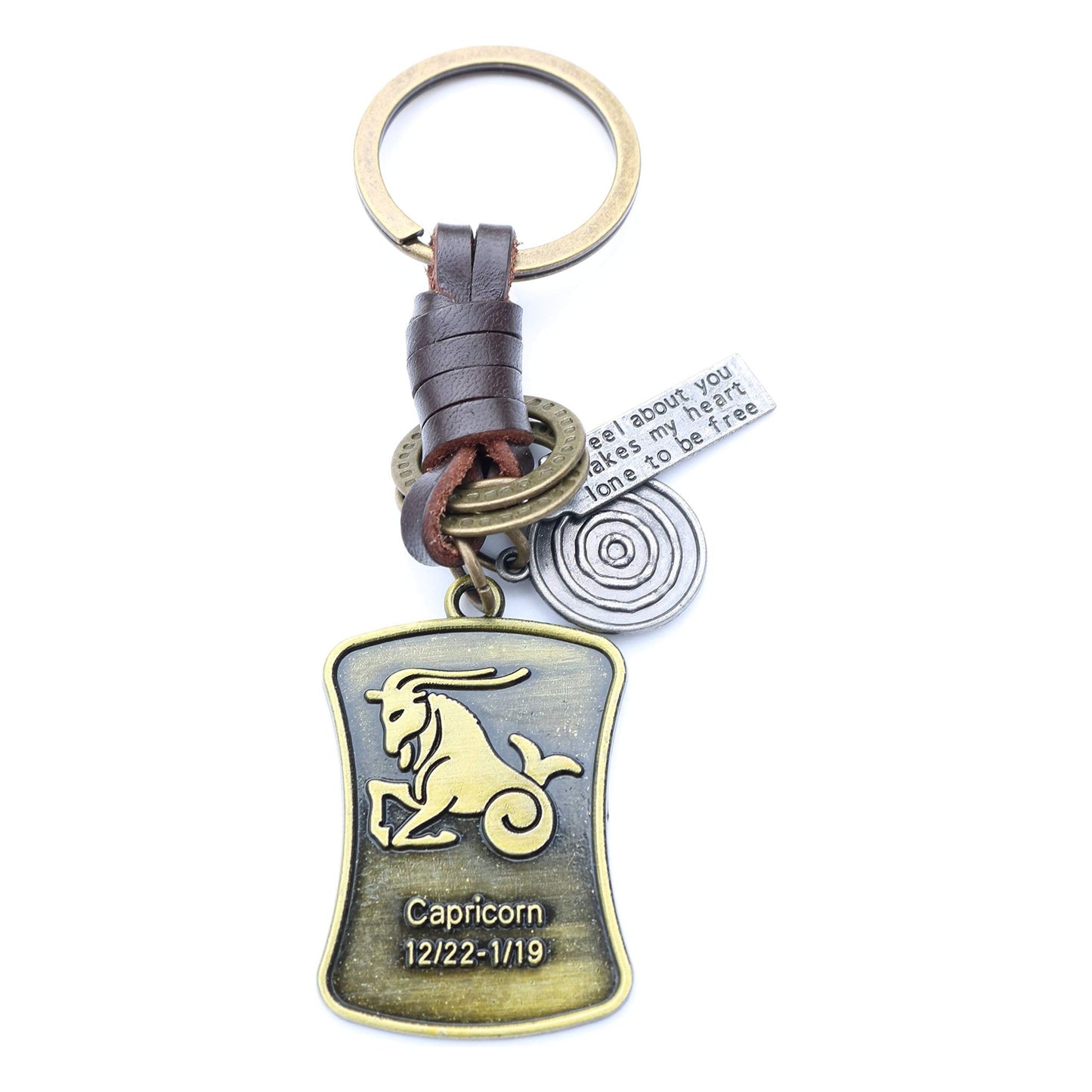 Star Sign Keychain Charm – Handmade Vintage Leather – Zodiac Sign Gift Keyring-AuPra