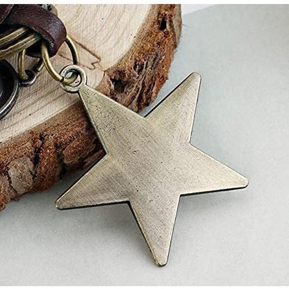 Star Keychain Charm – Handmade Vintage Leather – Wish Symbol Gift Keyring-AuPra