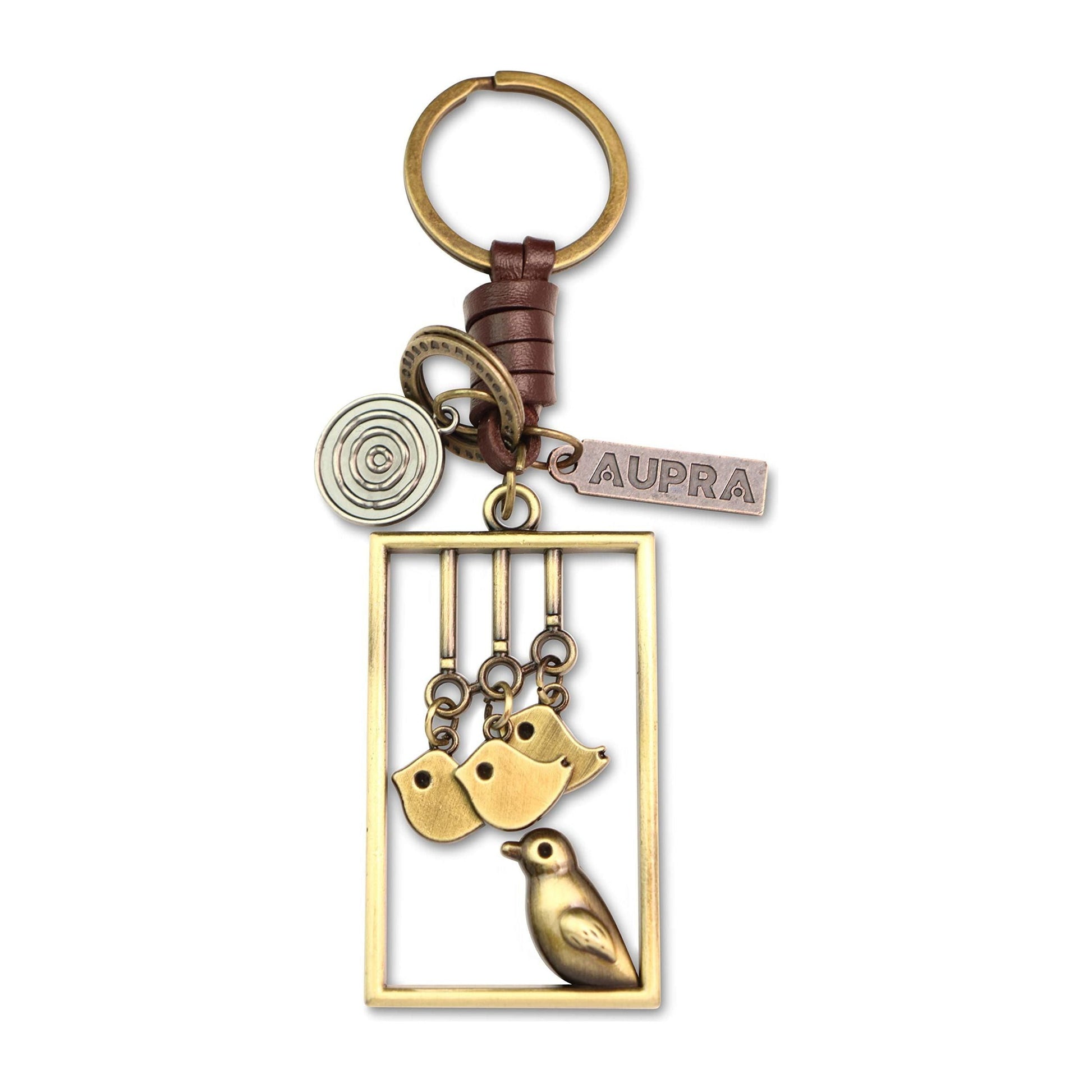 Flying Birds Keychain Charm – Handmade Vintage Leather – Nature Lover Gift Keyring-AuPra