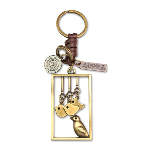 Flying Birds Keychain Charm – Handmade Vintage Leather – Nature Lover Gift Keyring-AuPra