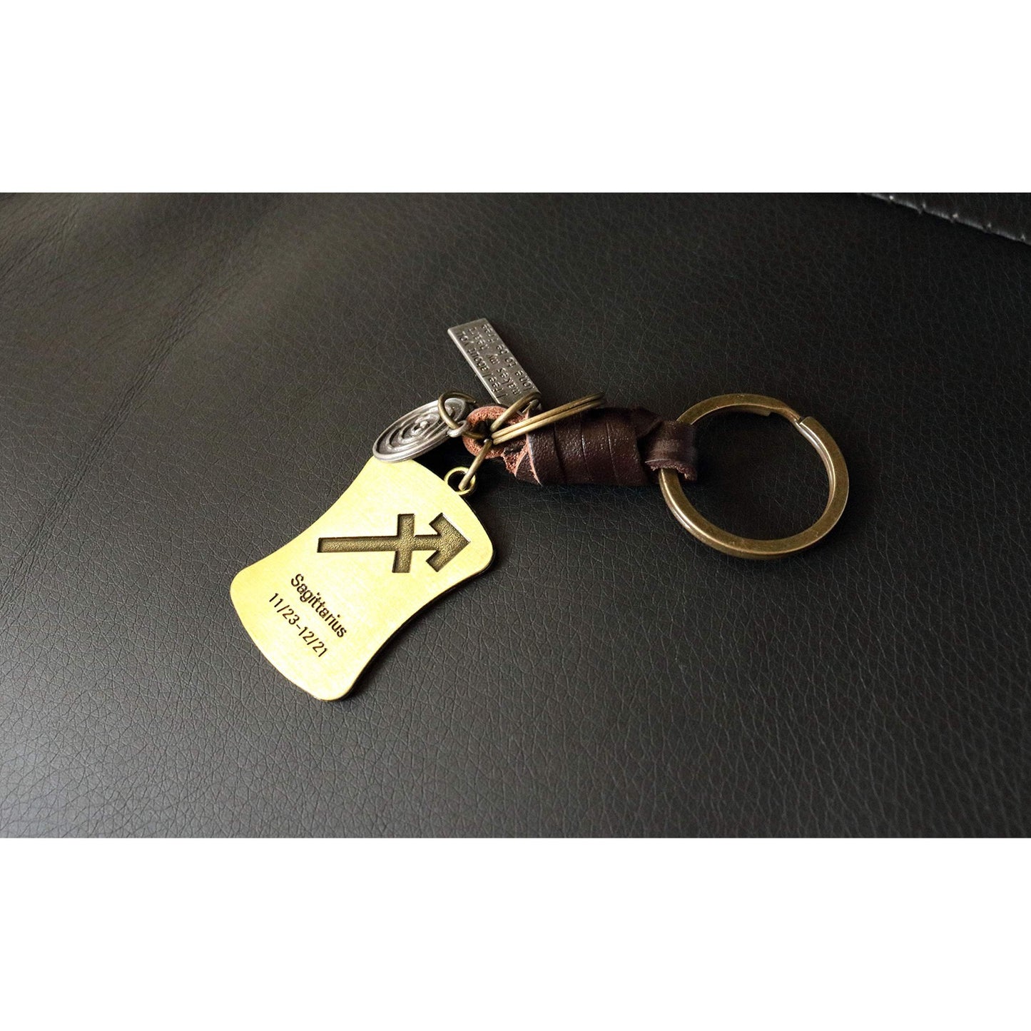 Star Sign Keychain Charm – Handmade Vintage Leather – Zodiac Sign Gift Keyring-AuPra