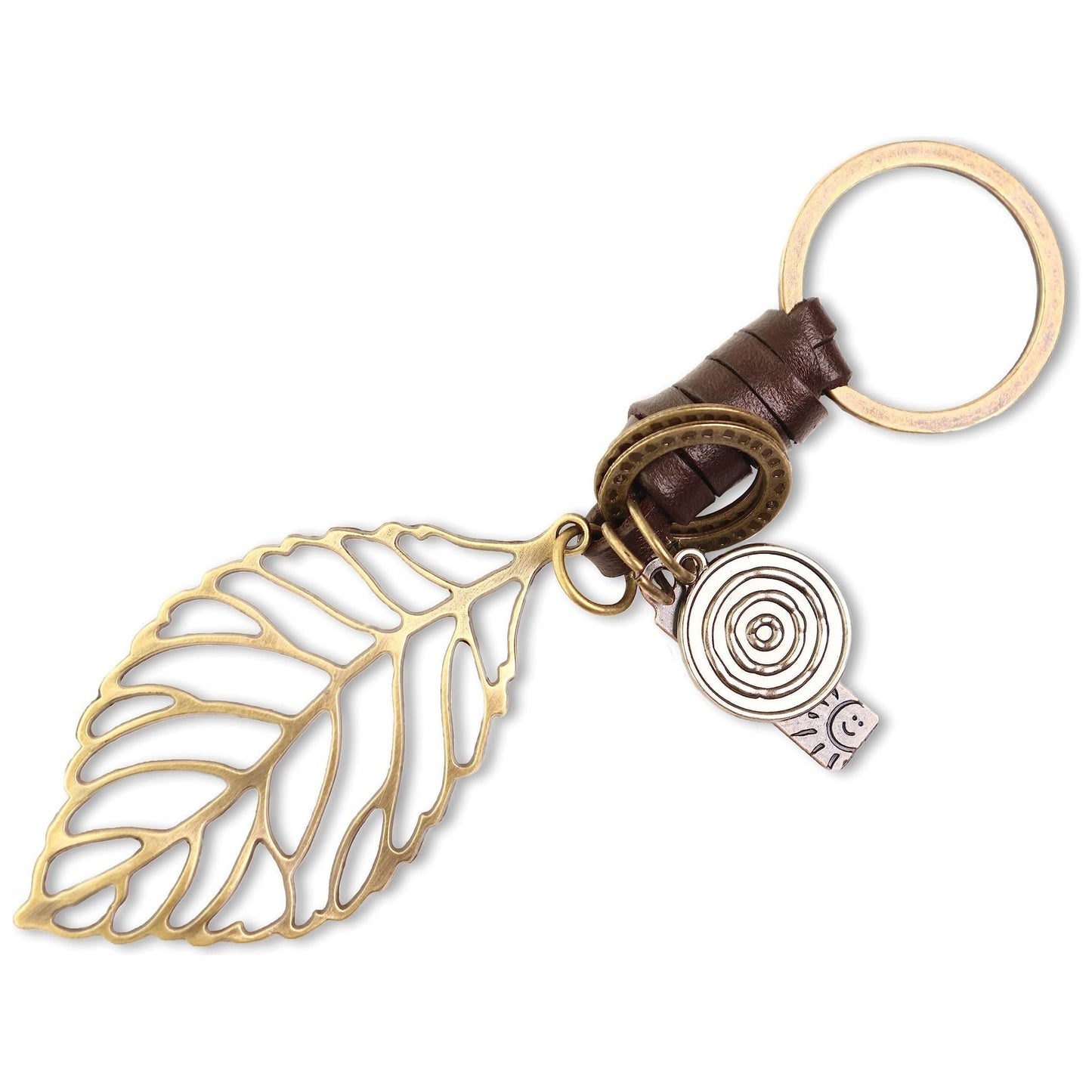 Leaf Keychain Charm – Handmade Vintage Leather – Botanical Gift Keyring-AuPra