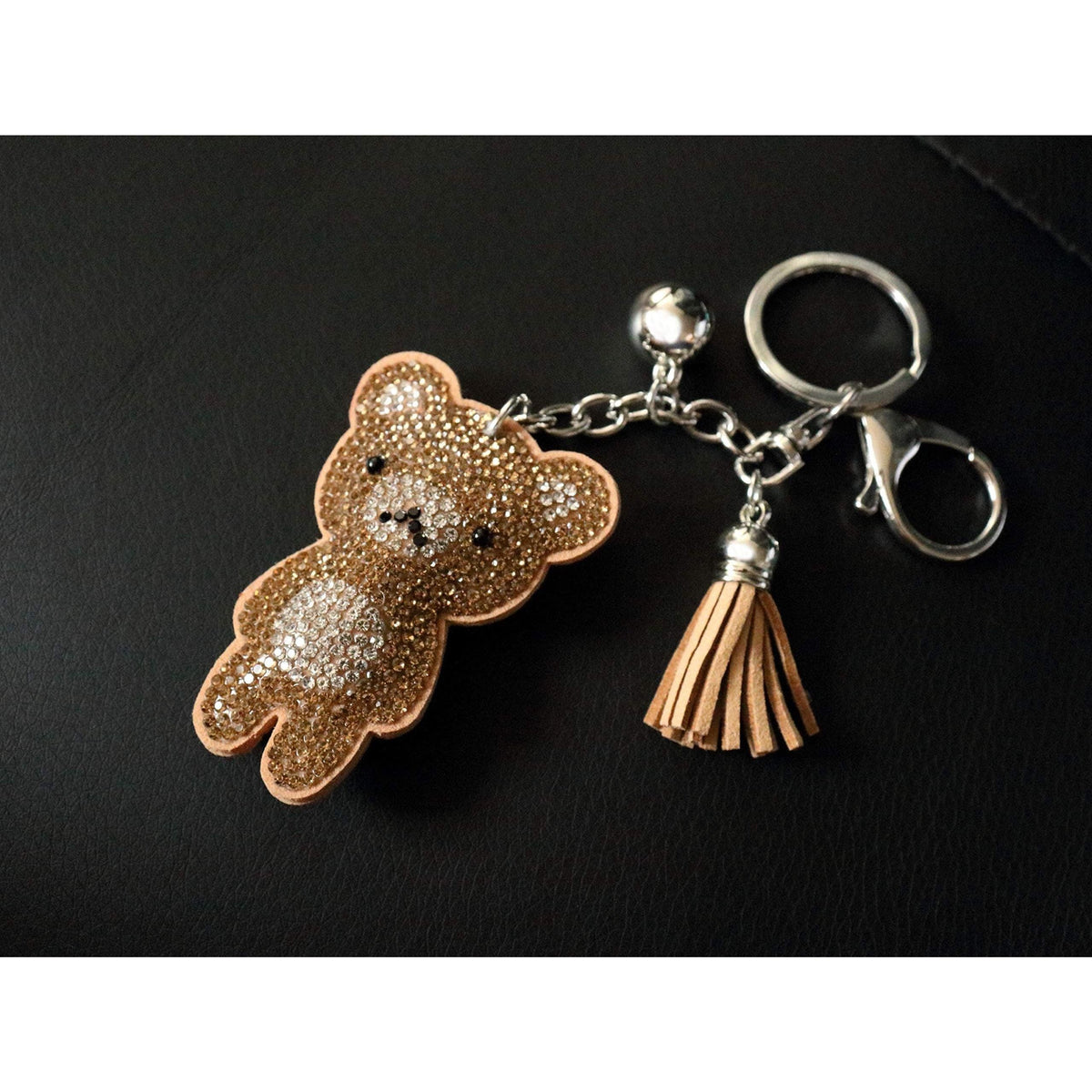 Teddy Bear Crystal Keychain – Velvet Sparkle Tassel Charm – Clip Bag Keyring Gift for Girls-AuPra