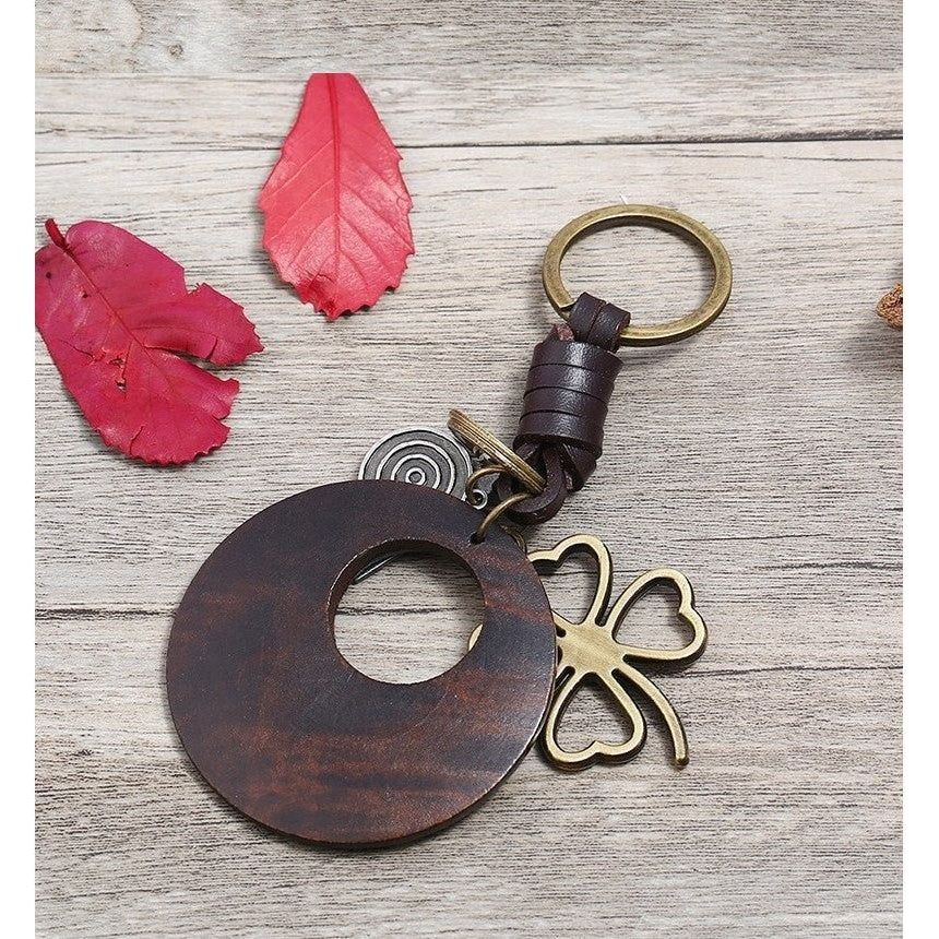 4 Leaf Clover Keychain – Handmade Vintage Leather – Irish Good Luck Shamrock Gift-AuPra