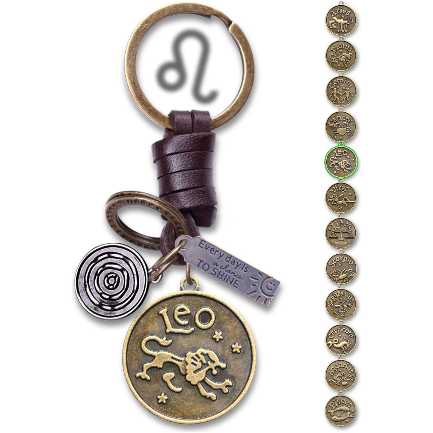 Star Sign Keychain Charm – Handmade Vintage Leather – Zodiac Sign Gift Keyring-AuPra