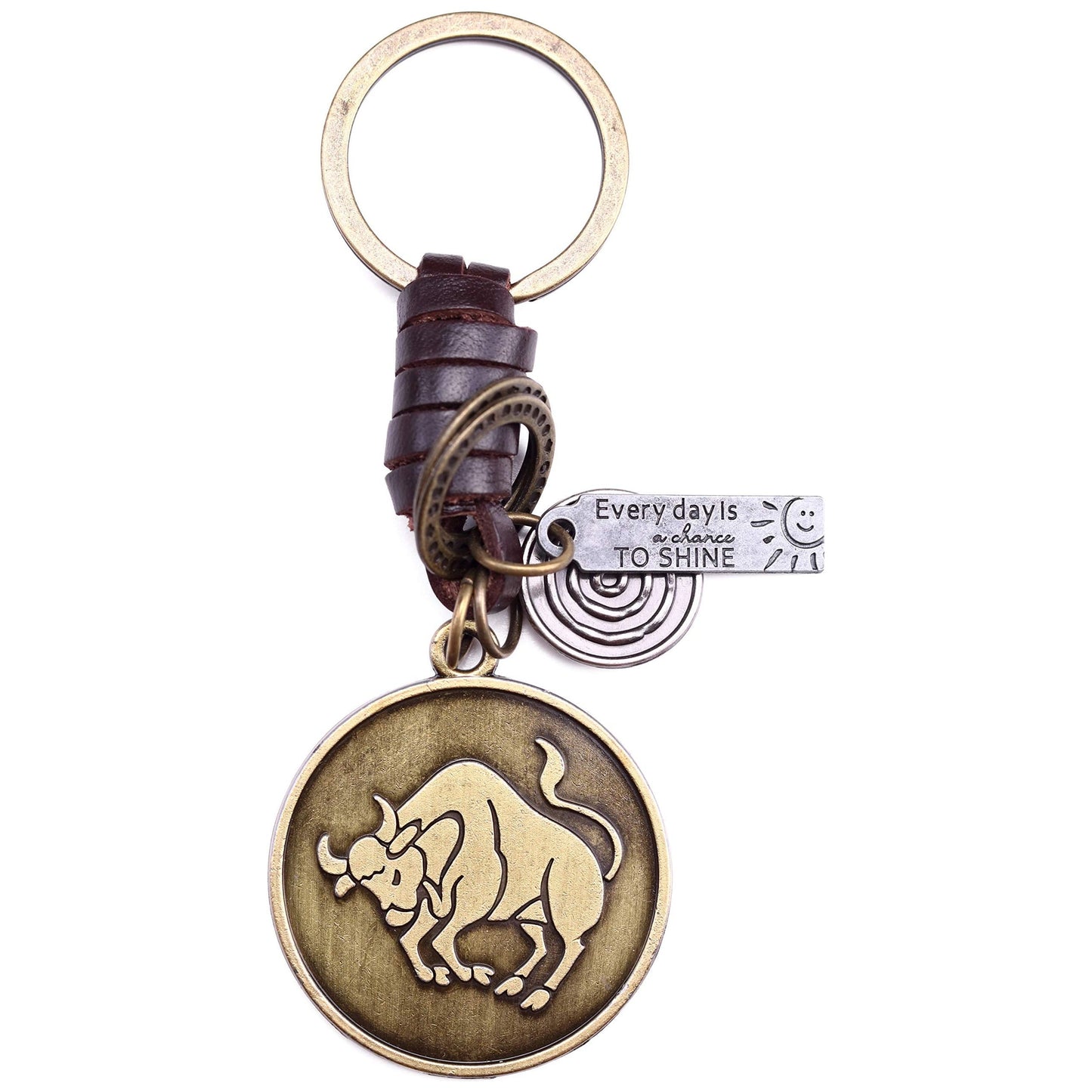 Star Sign Keychain Charm – Handmade Vintage Leather – Zodiac Sign Gift Keyring-AuPra