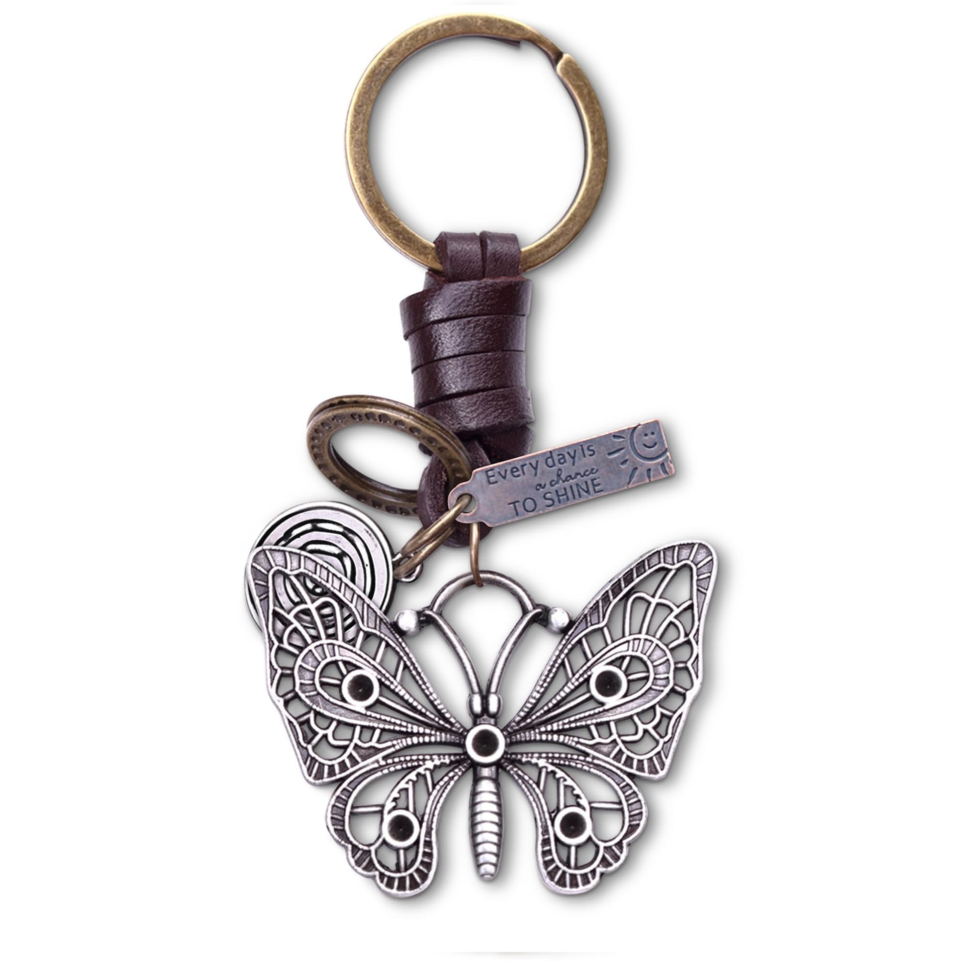 Butterfly Keychain Charm – Handmade Vintage Leather – Gift for Her Keyring-AuPra