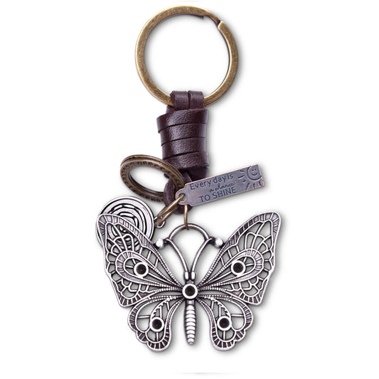 Butterfly Keychain Charm – Handmade Vintage Leather – Gift for Her Keyring