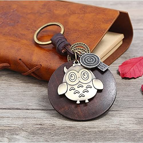 Owl Keychain Charm – Handmade Vintage Leather – Bird Lover Gift Keyring-AuPra