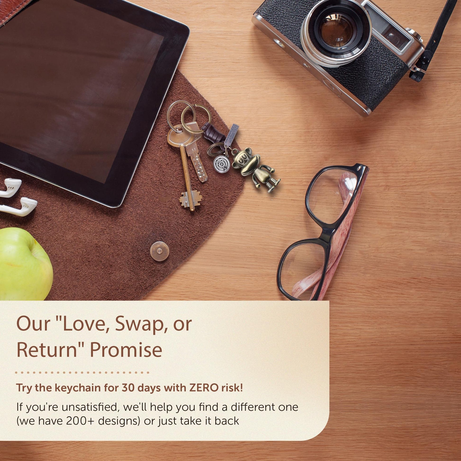 3D Monkey Keychain Gift – Handmade Vintage Leather – Funny Keyring Charm-AuPra