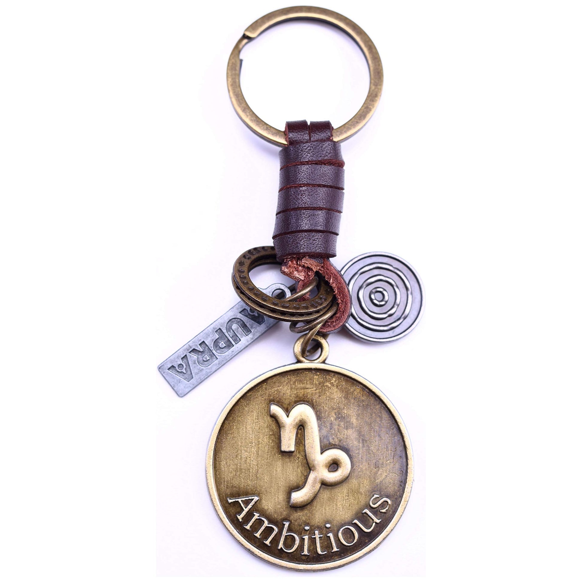 Star Sign Keychain Charm – Handmade Vintage Leather – Zodiac Sign Gift Keyring-AuPra