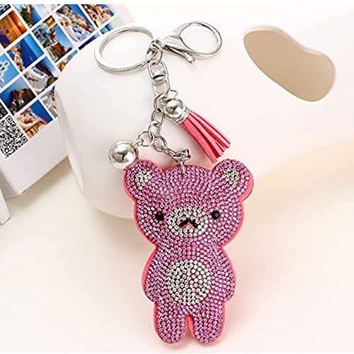 Teddy Bear Crystal Keychain – Velvet Sparkle Tassel Charm – Clip Bag Keyring Gift for Girls-AuPra