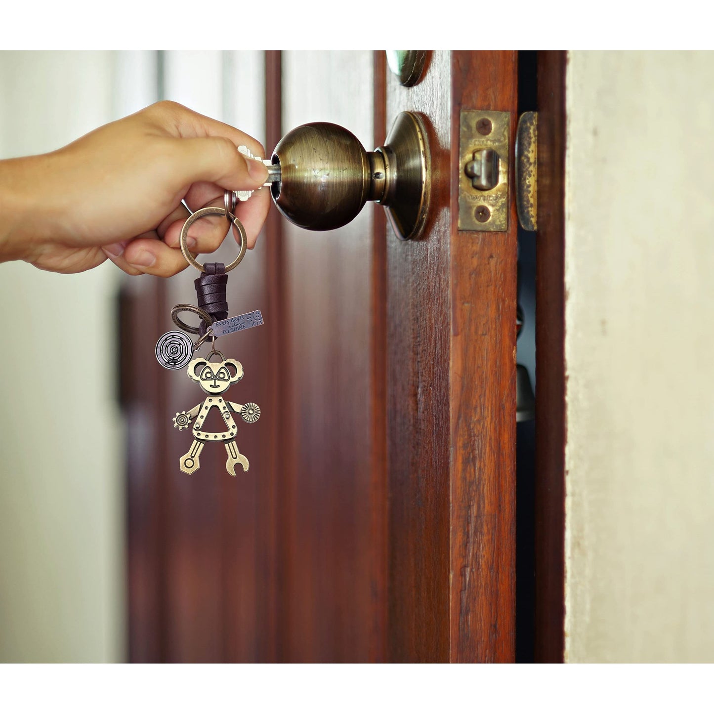 Robot Keychain Charm – Handmade Vintage Leather – Funny Gift Keyring-AuPra