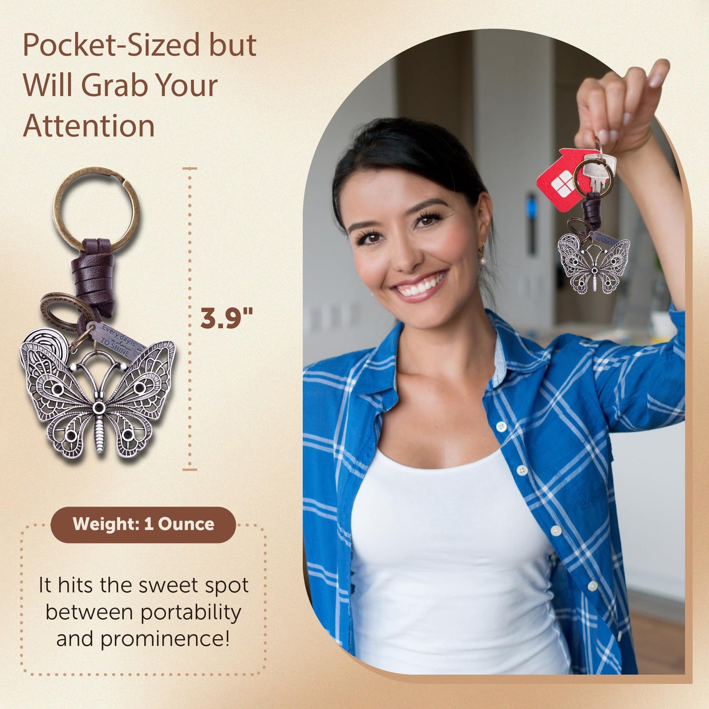 Butterfly Keychain Charm – Handmade Vintage Leather – Gift for Her Keyring-AuPra