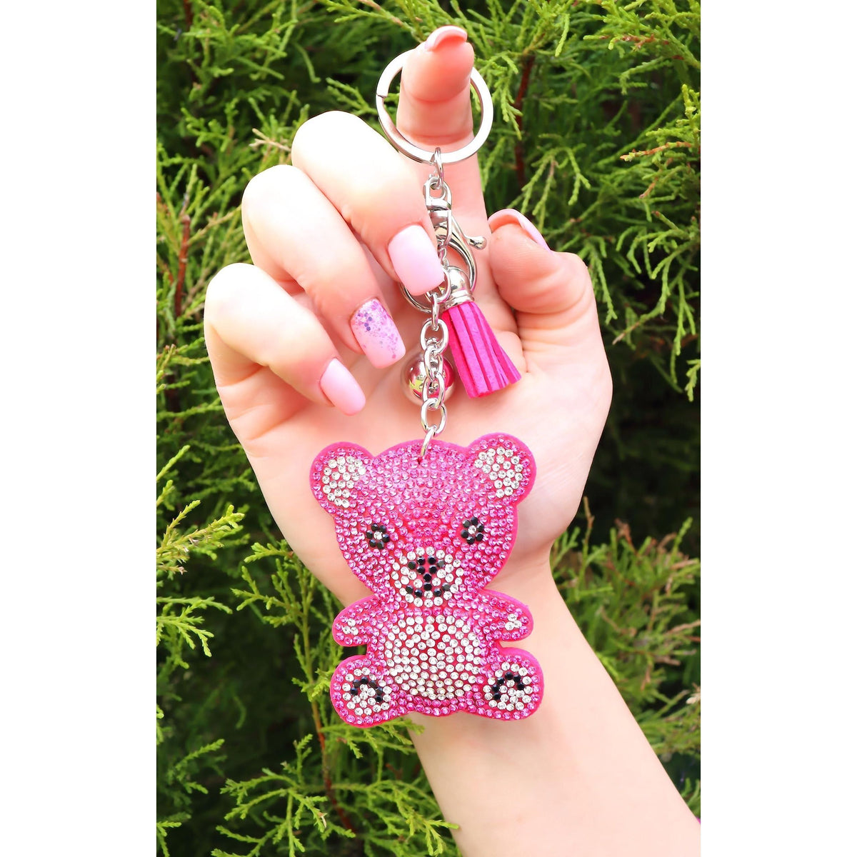 Teddy Bear Crystal Keychain – Velvet Sparkle Tassel Charm – Clip Bag Keyring Gift for Girls-AuPra
