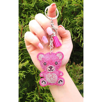 Teddy Bear Crystal Keychain – Velvet Sparkle Tassel Charm – Clip Bag Keyring Gift for Girls-AuPra