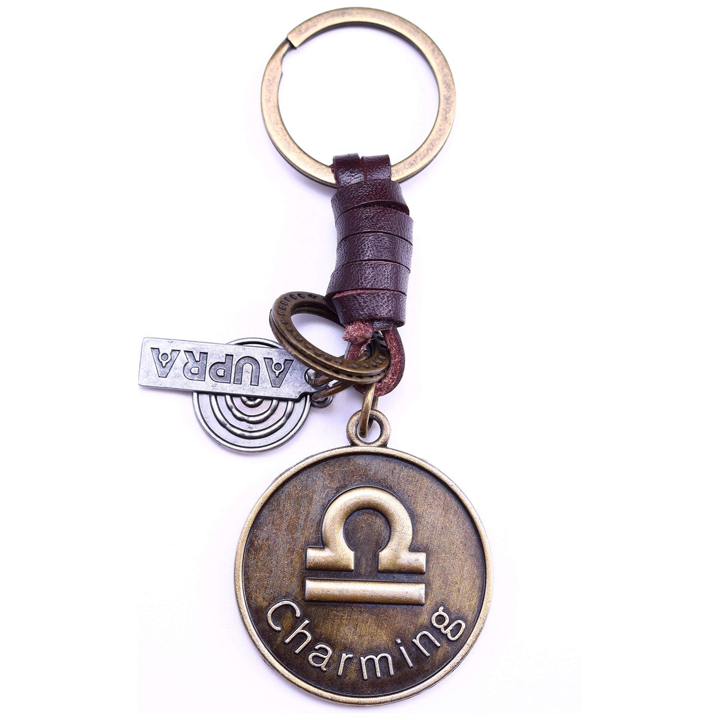 Star Sign Keychain Charm – Handmade Vintage Leather – Zodiac Sign Gift Keyring-AuPra