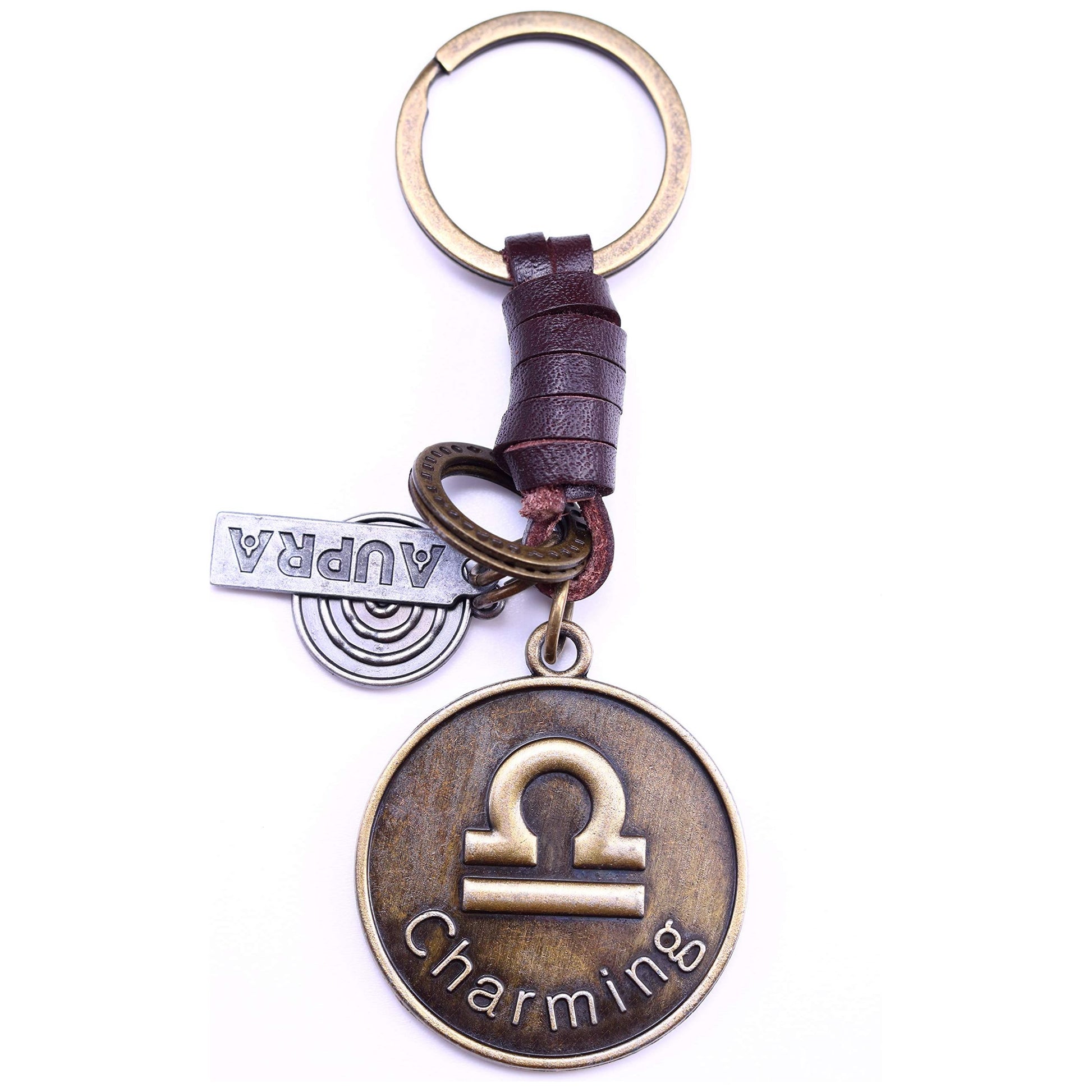 Star Sign Keychain Charm – Handmade Vintage Leather – Zodiac Sign Gift Keyring-AuPra