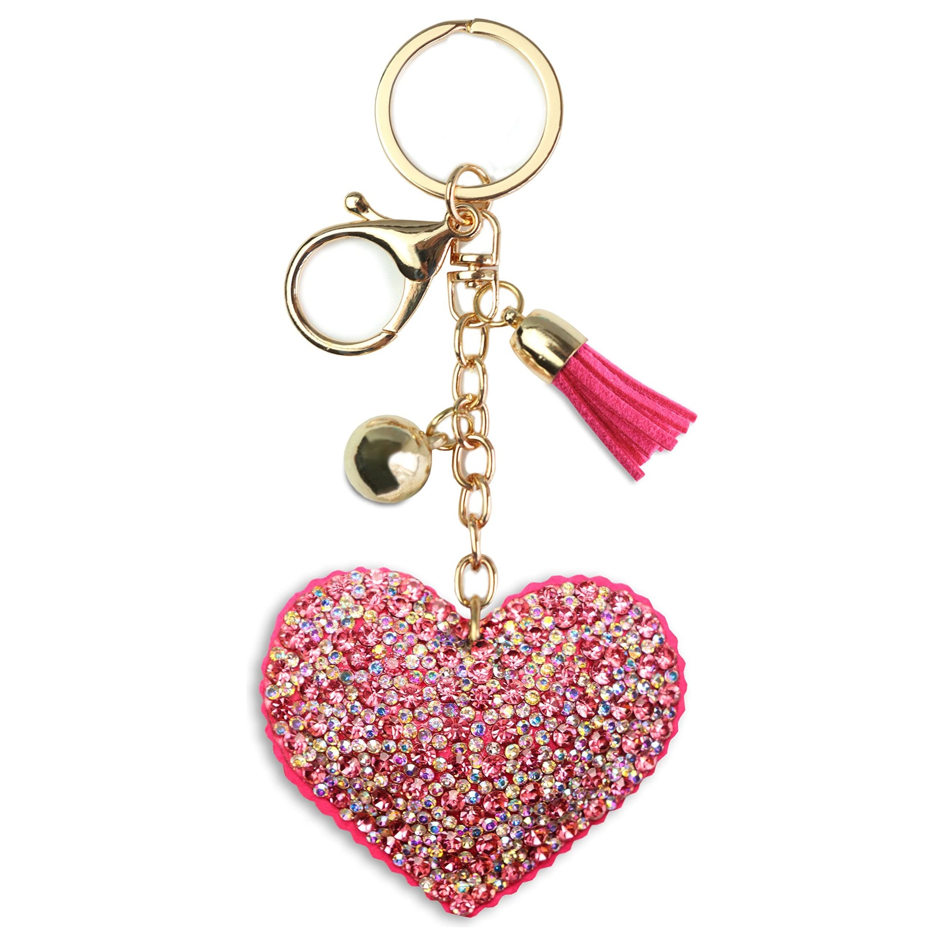 Heart Crystal Keychain – Velvet Sparkle Tassel Charm – Clip Bag Keyring Gift for Girls-AuPra