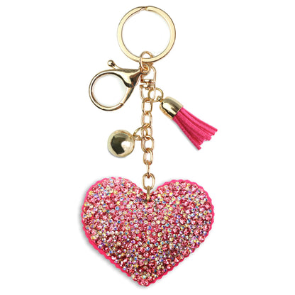 Heart Crystal Keychain – Velvet Sparkle Tassel Charm – Clip Bag Keyring Gift for Girls-AuPra