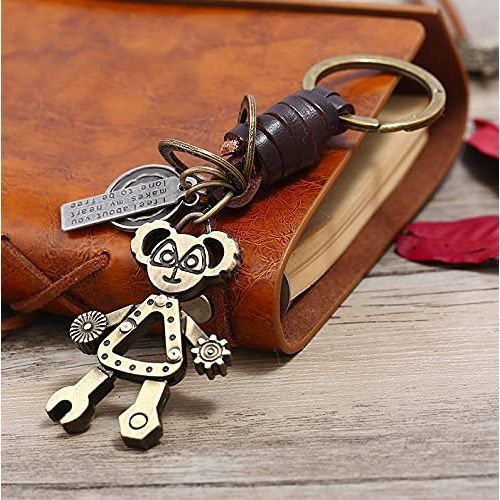 Robot Keychain Charm – Handmade Vintage Leather – Funny Gift Keyring-AuPra