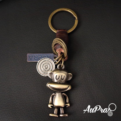 3D Monkey Keychain Gift – Handmade Vintage Leather – Funny Keyring Charm-AuPra